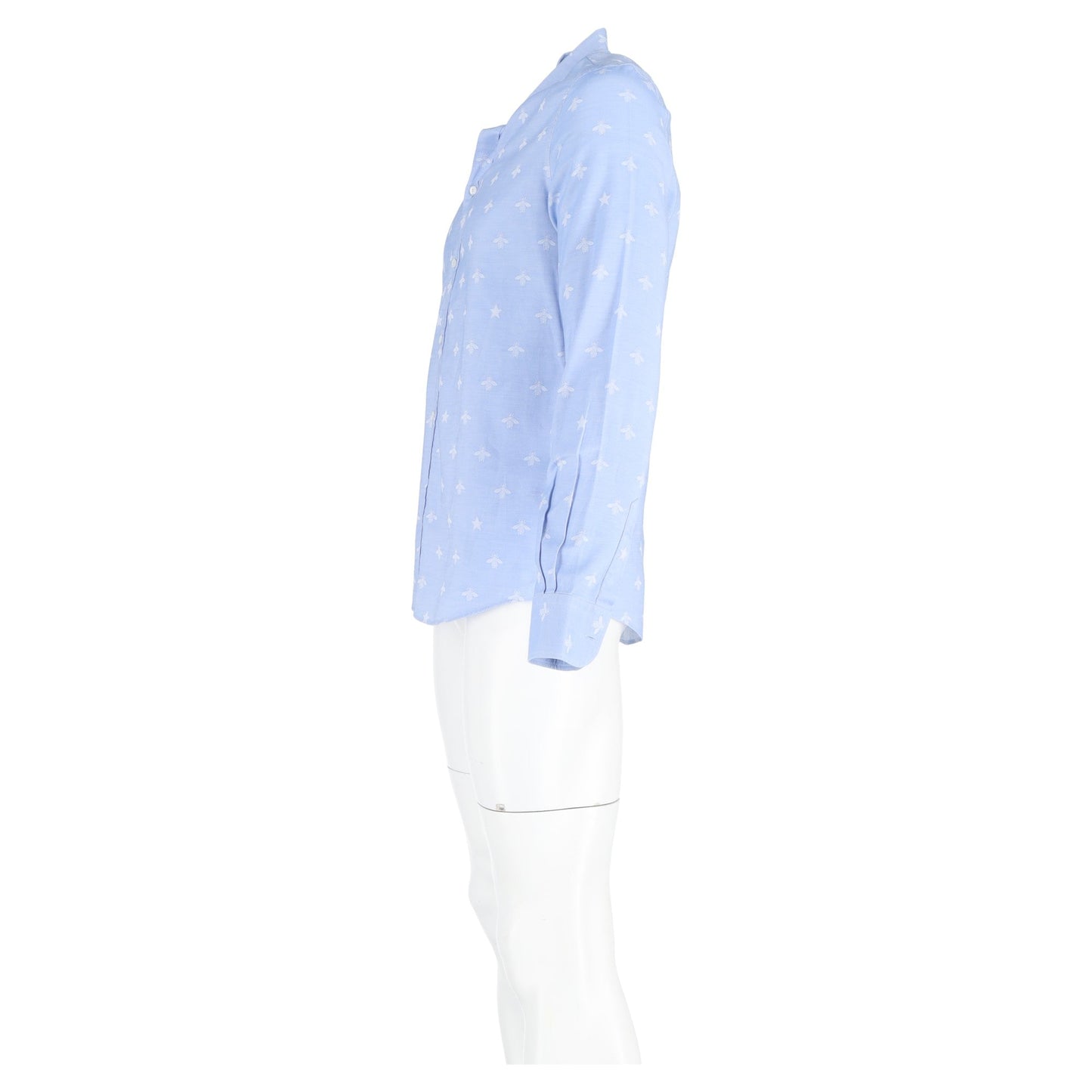 Gucci Bee Print Long Sleeve Shirt in Blue Cotton