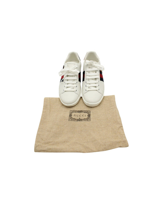 Gucci Ace Embroidered Sneaker In White Leather