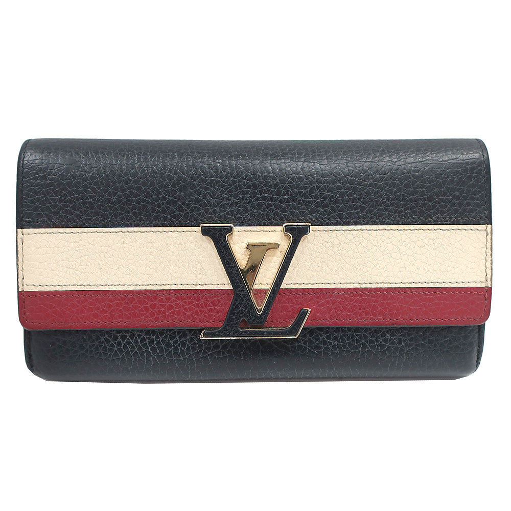 Louis Vuitton Long Wallet Portefolio Capsine M62133  Leather LV Logo Black Red Beige G  Women  Preservation Bag Box