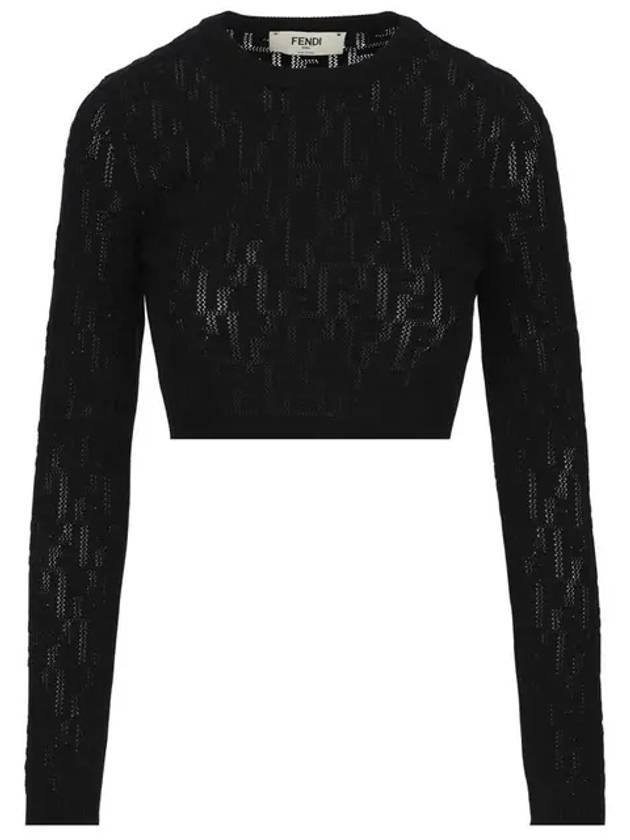 Luxury Fendi Cropped Knit Top Black