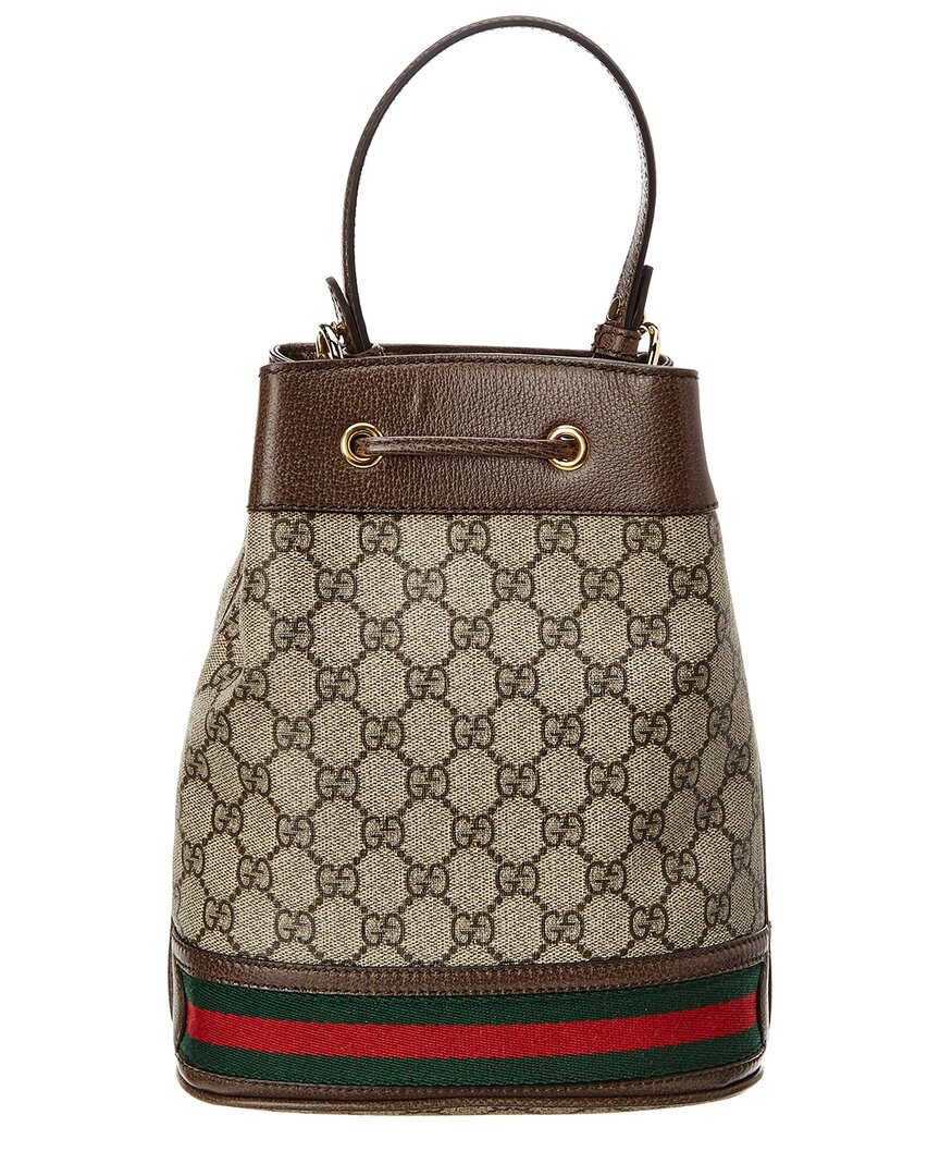 Luxury Gucci Trending 2025 Ophidia Small GG Supreme Canvas & Leather Bucket Bag, Brown
