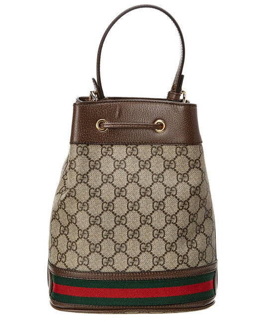 Luxury Gucci Trending 2025 Ophidia Small GG Supreme Canvas & Leather Bucket Bag, Brown