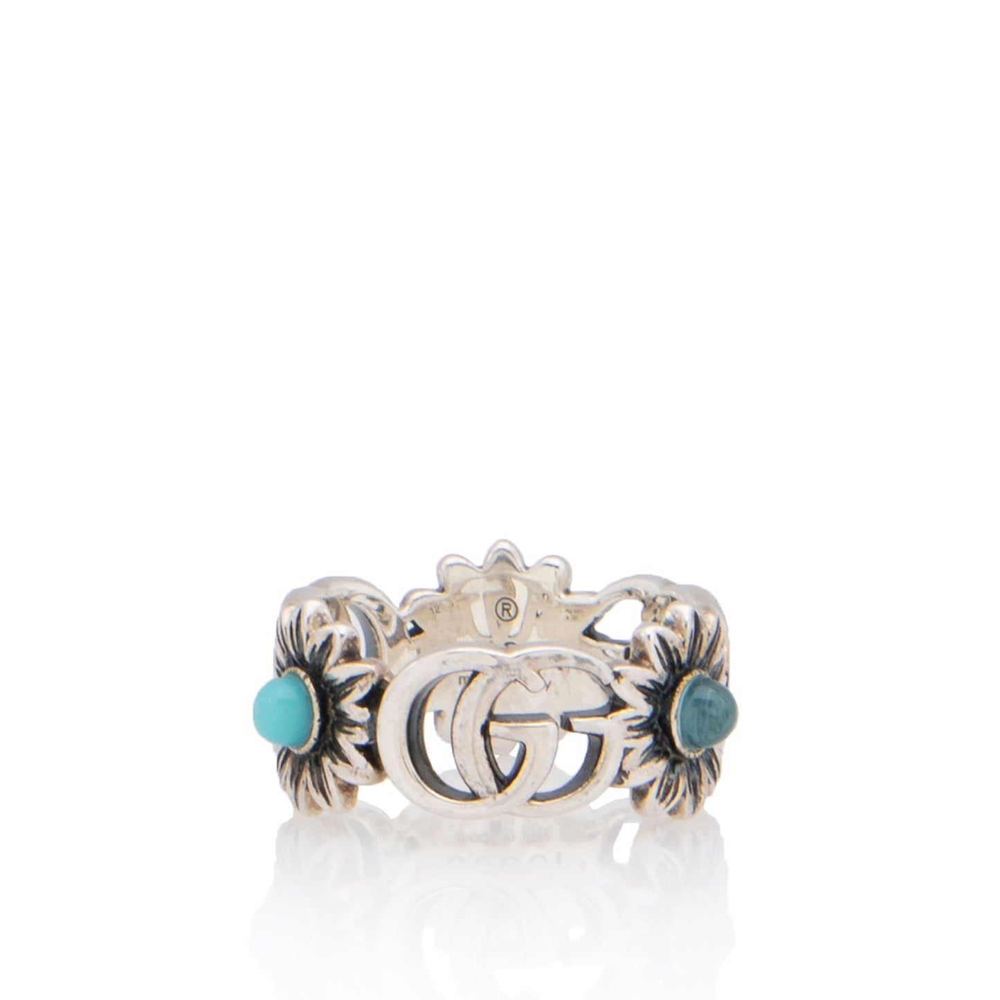 Gucci Sterling Silver Mother Of Pearl GG Marmont Ring