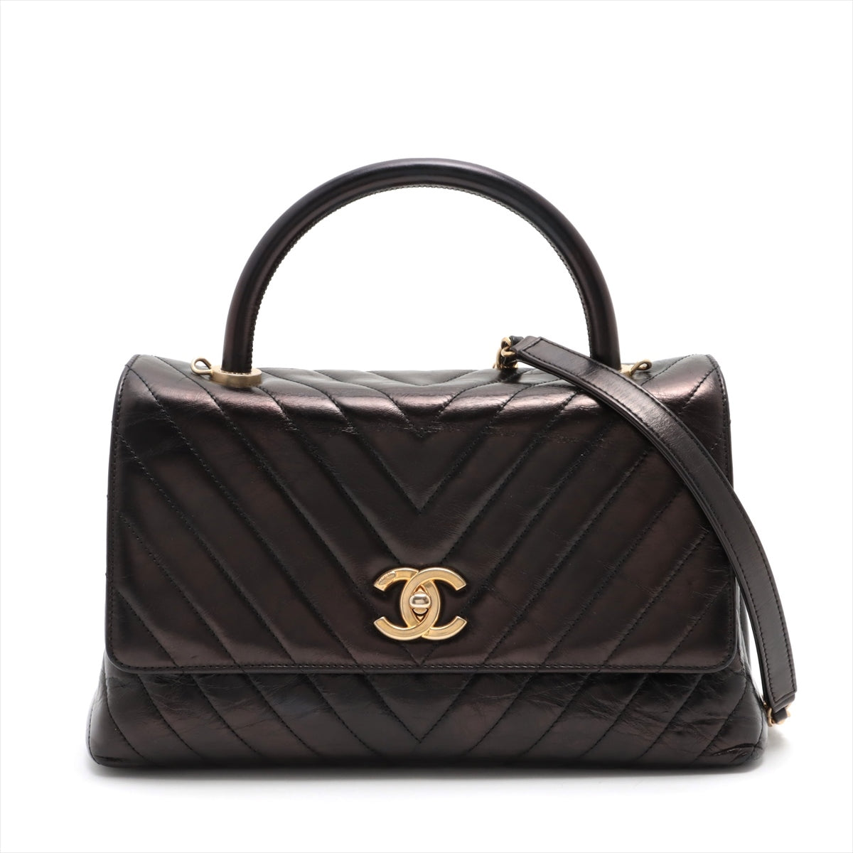Chanel Coco Handle 29 S  2WAY Handbag V Stick Black G   A92991