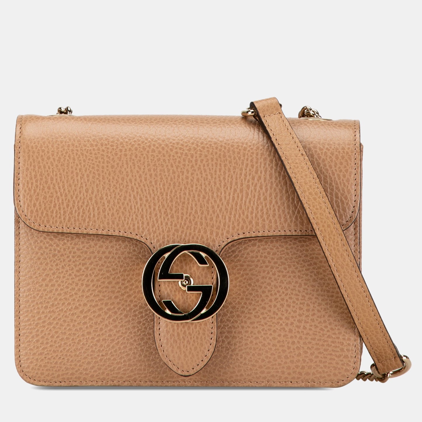 Luxury Gucci Trending 2025 Light Brown Tone Leather Small Dollar Interlocking G Crossbody Bag