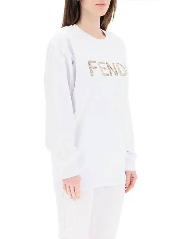 Luxury Fendi Women's Embroidered Logo Sweatshirt White