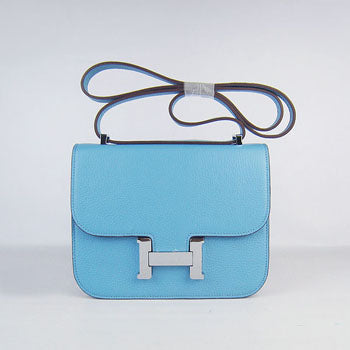 Luxury Hermes Constance Cowskin Leather Bag H017 light blue silver