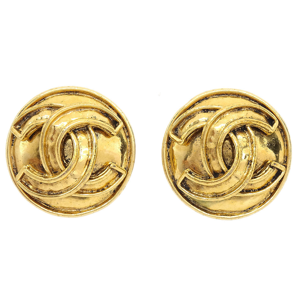 Luxury Chanel 1994 Button Earrings Gold Small