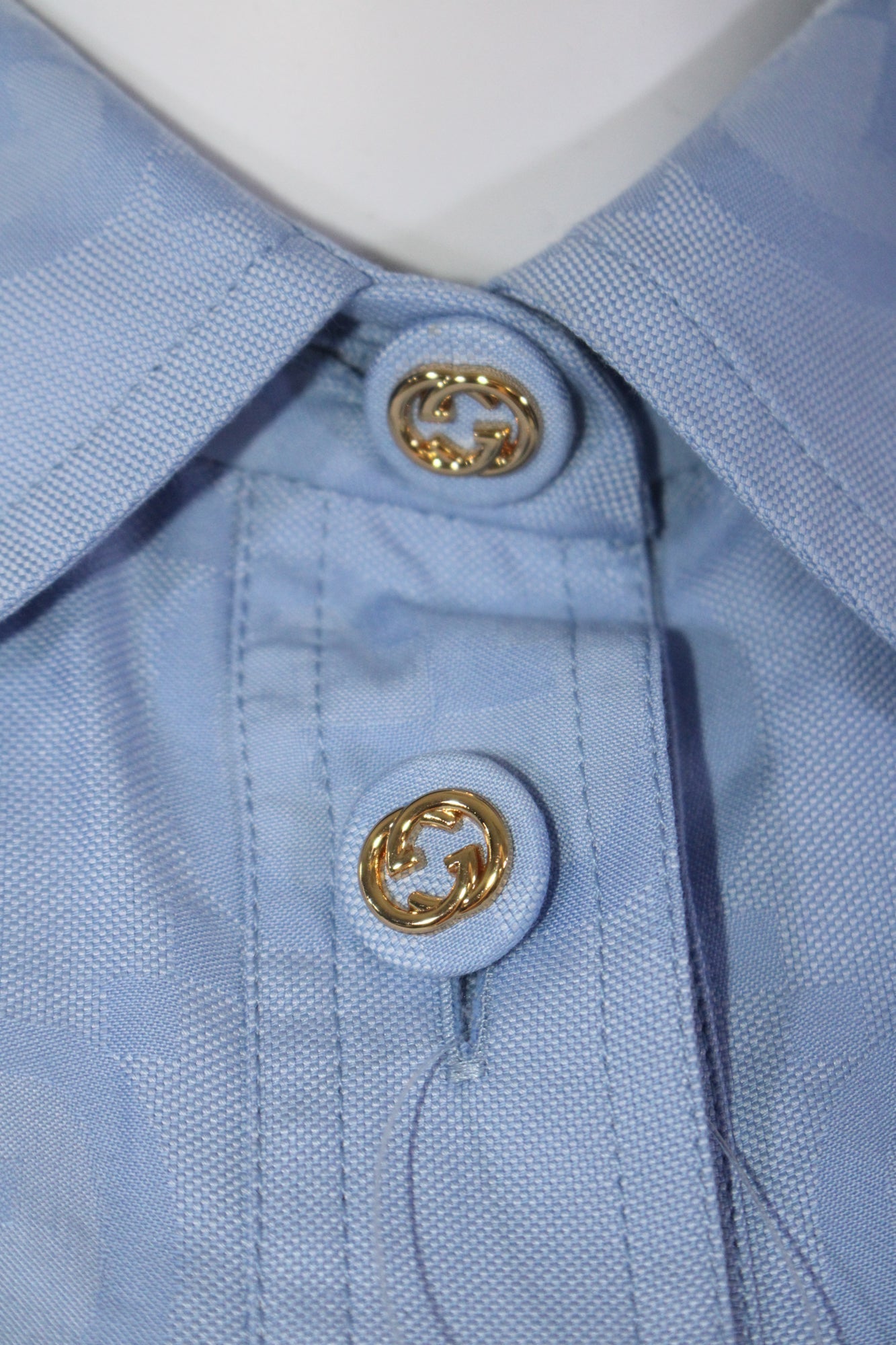 Gucci Womens Short Sleeves Button Down Pleated A Line Dress Blue