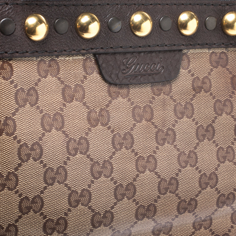 Gucci Beige/ebony Gg Crystal Canvas And Leather Medium Babouska Tote
