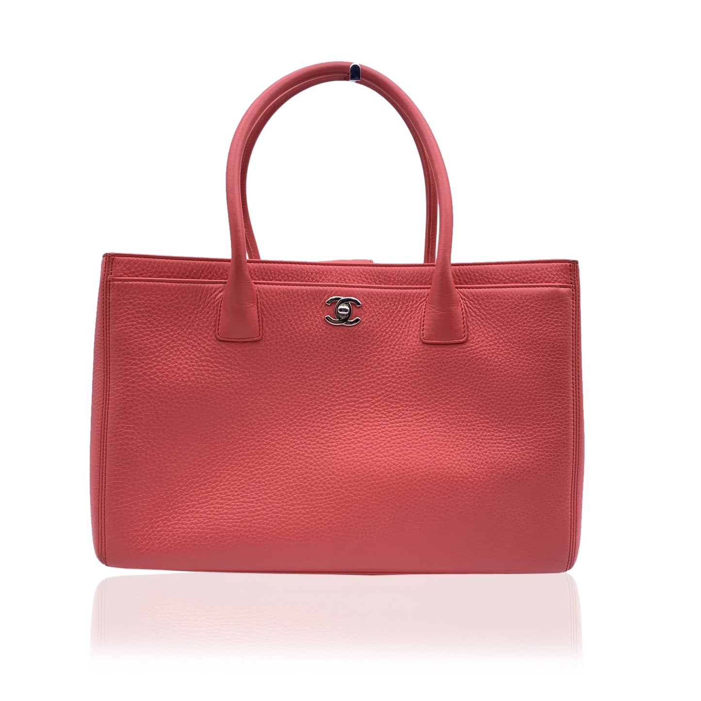 Luxury Chanel Pink Pebbled Leather Executive Tote Bag With Strap