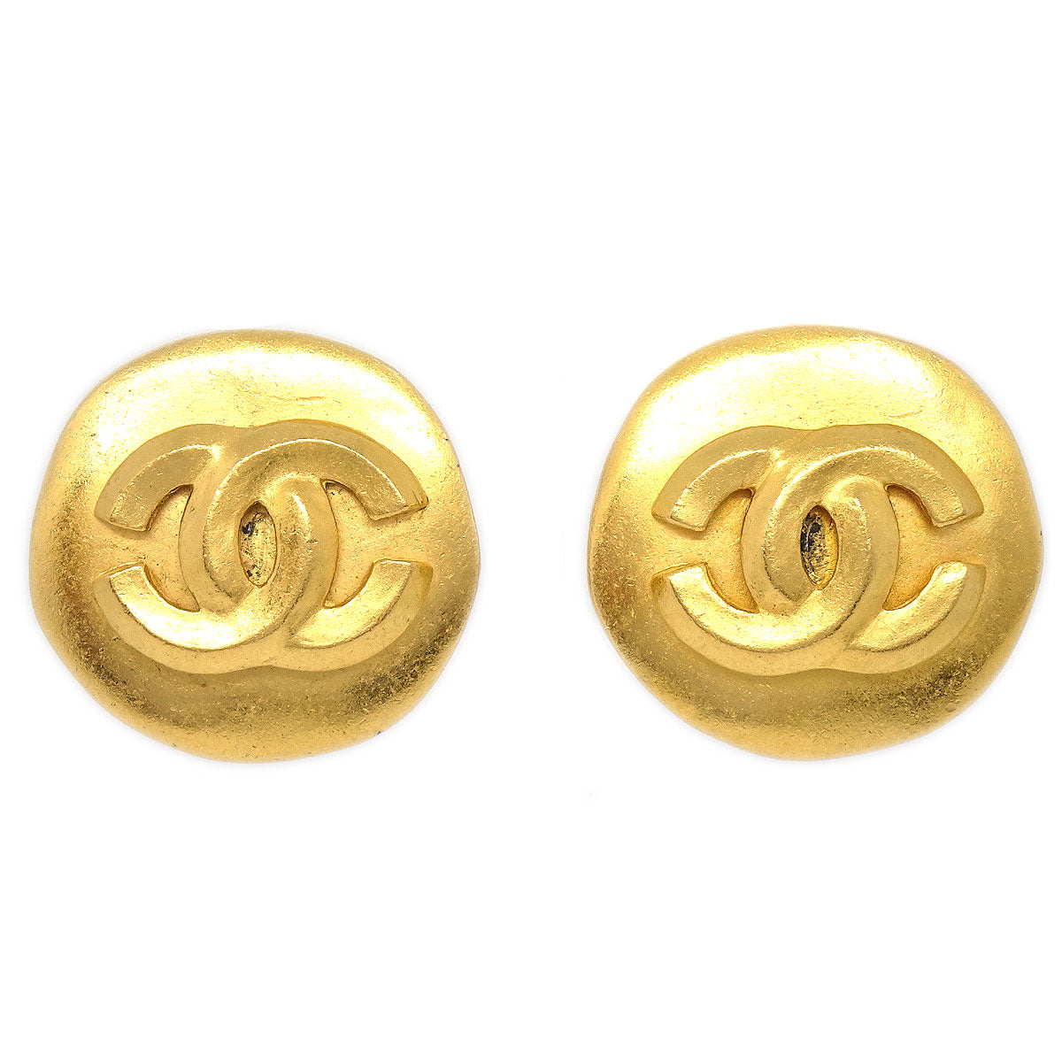 Luxury Chanel 1996 Button Earrings Clip-On Gold Large