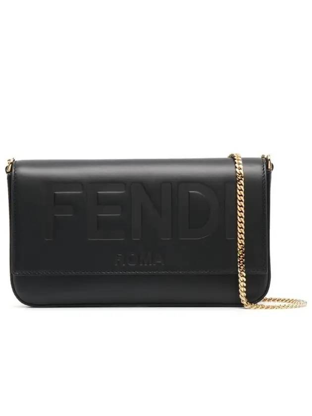 Luxury Fendi Debossed Logo Chain Cross Bag Black
