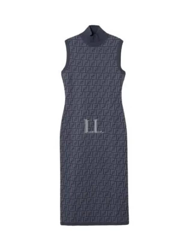 Luxury Fendi FF motif sleeveless midi dress blue