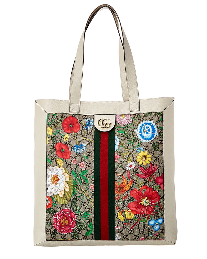 Luxury Gucci Trending 2025 Ophidia Large GG Flora Canvas & Leather Tote