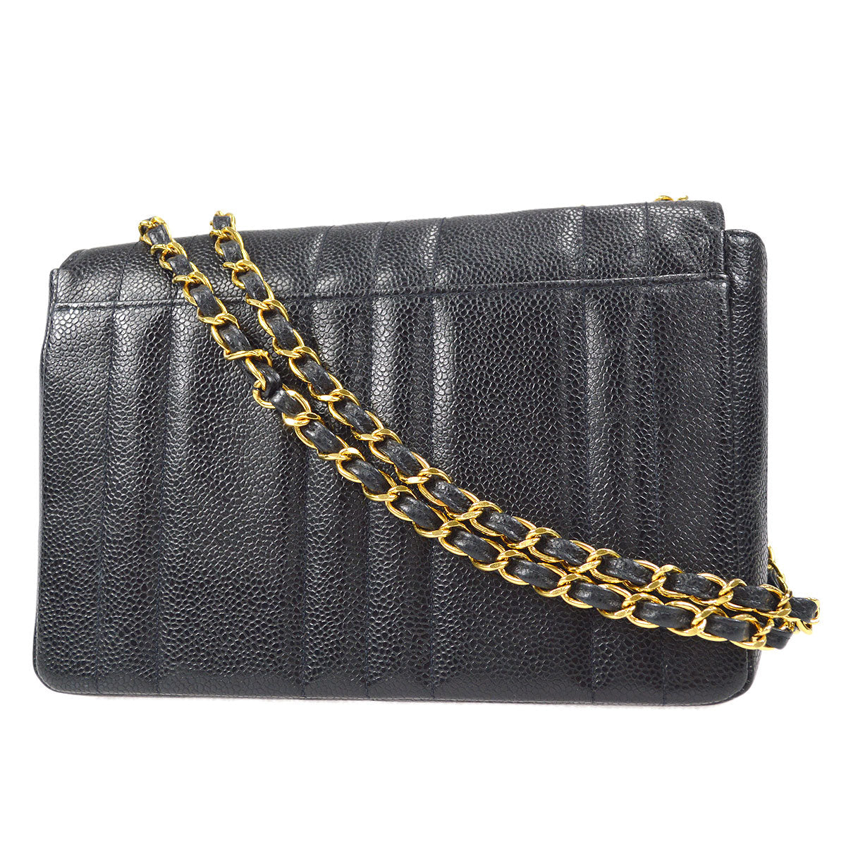 Luxury Chanel 1994-1996 Black Caviar Small Vertical Stitch Straight Flap Bag