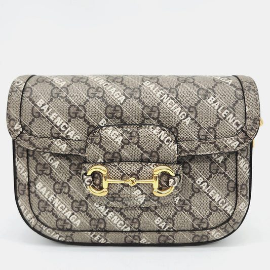 Luxury Gucci Trending 2025 x Balenciaga Beige Canvas Horsebit 1955 Mini Crossbody Bag