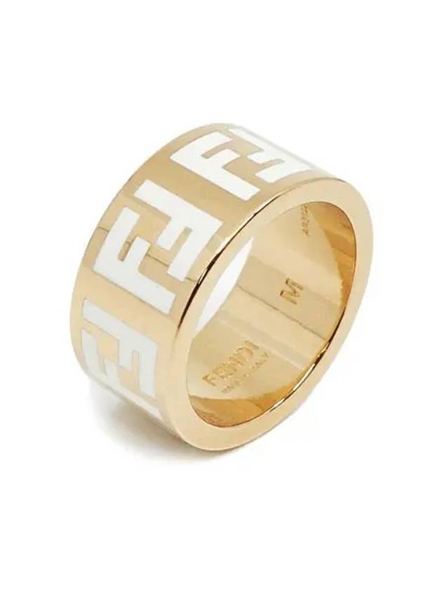 Luxury Fendi Forever FF White Enamel Ring Gold