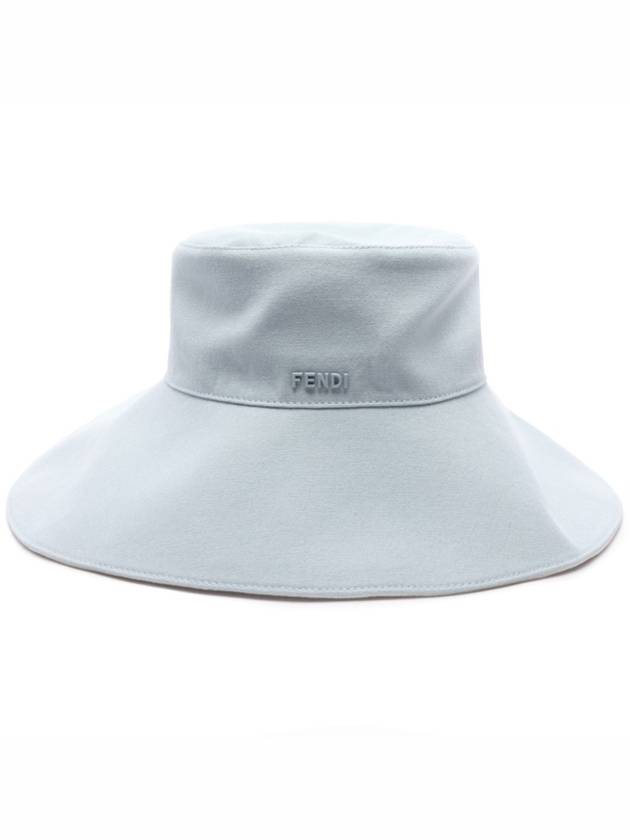 Luxury Fendi Logo Plaque Cloche Bucket Hat Light Blue