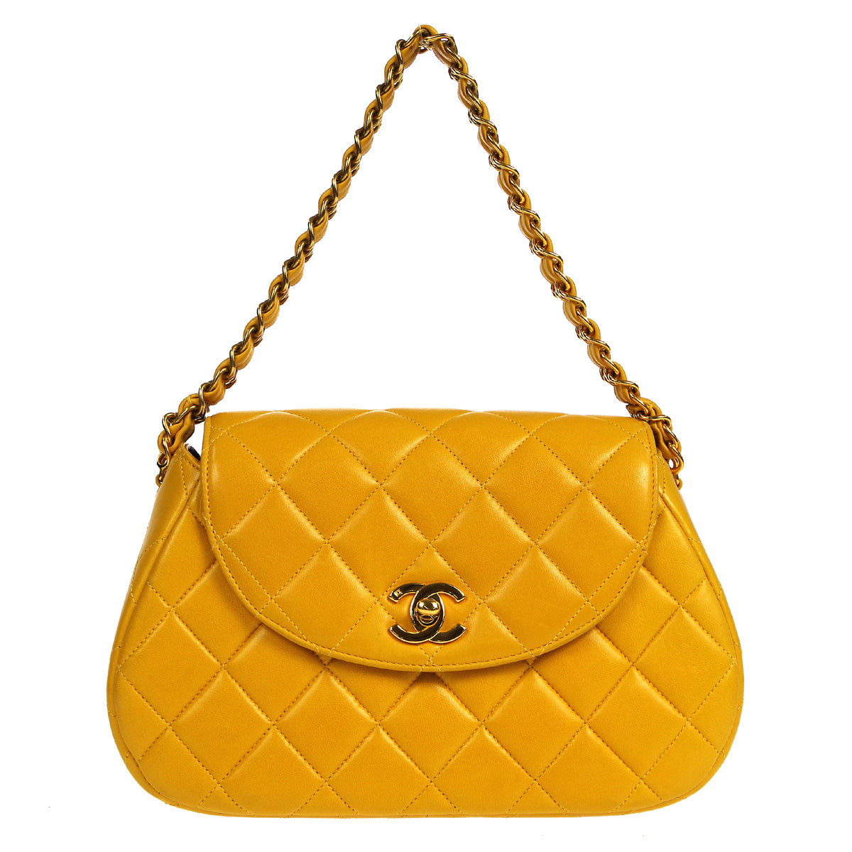 Luxury Chanel 1996-1997 Round Flap Handbag Orange Lambskin