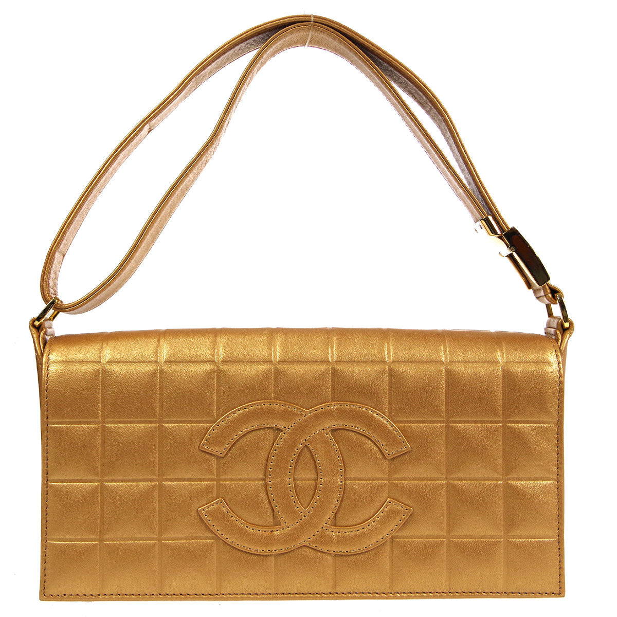 Luxury Chanel * 2001-2003 Choco Bar Shoulder Bag Bronze Lambskin