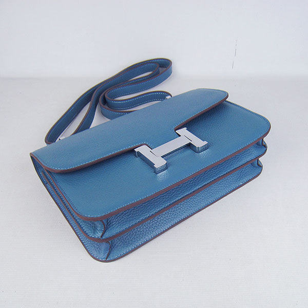 Luxury Hermes calf Leather Message Bag H020 blue silver