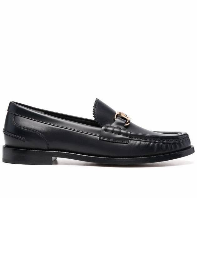Luxury Fendi O'Lock Buckle Leather Loafers Black