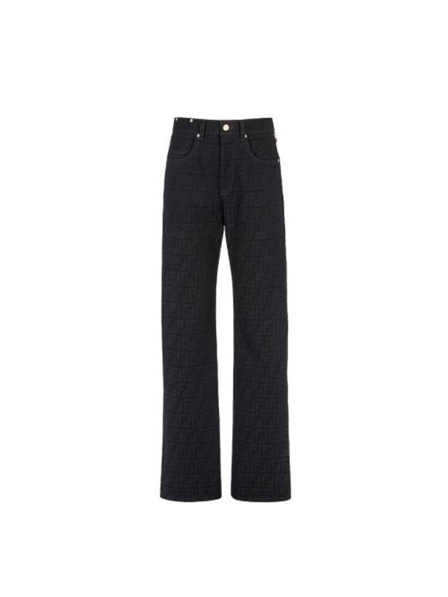 Luxury Fendi Jacquard Logo Monogram Cotton Straight Pants Dark Blue