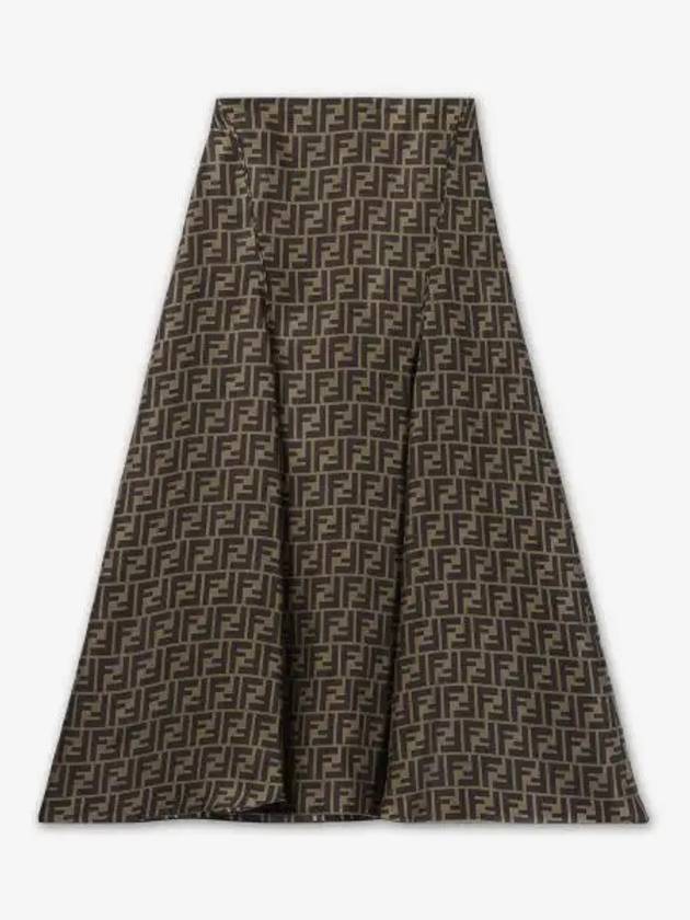 Luxury Fendi FF Motif Silk Twill A-line Skirt Brown