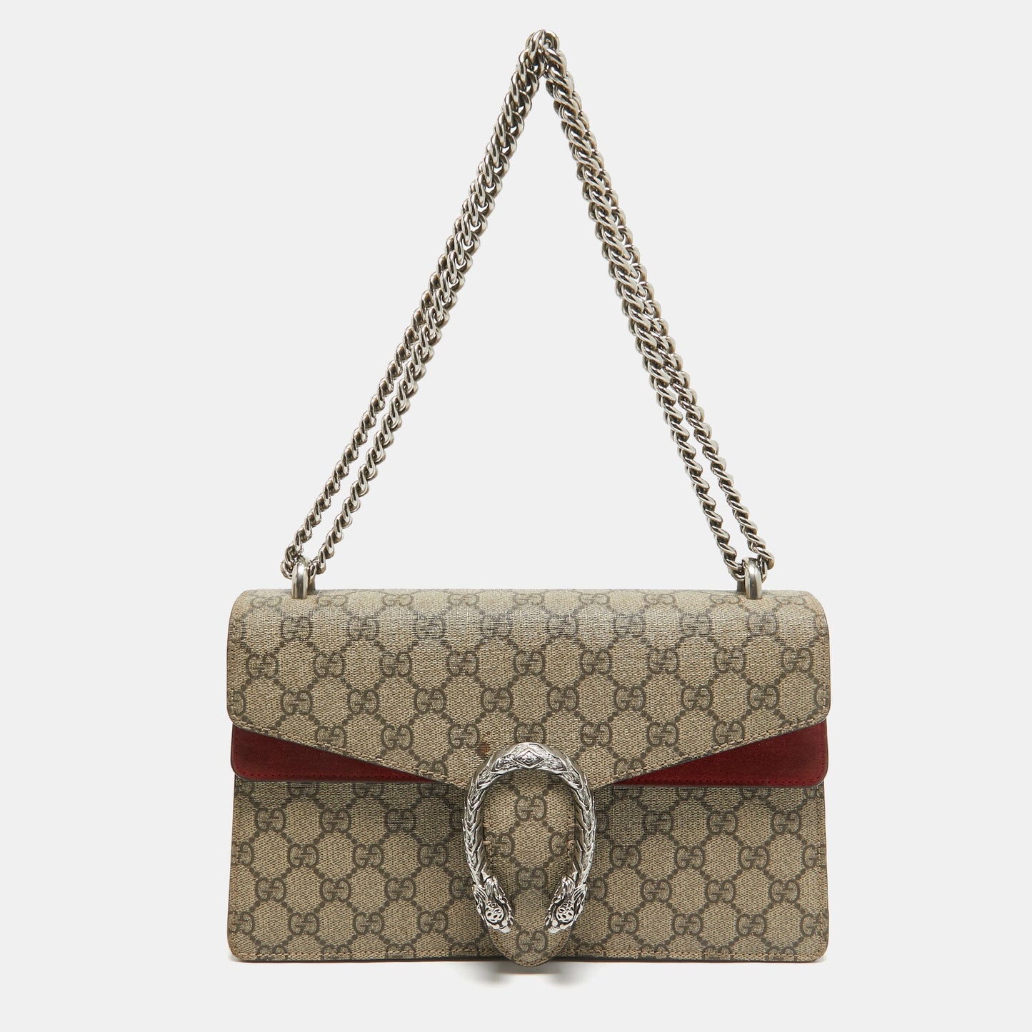 Luxury Gucci Trending 2025 Beige/Red GG Supreme Canvas and Suede Small Dionysus Shoulder Bag