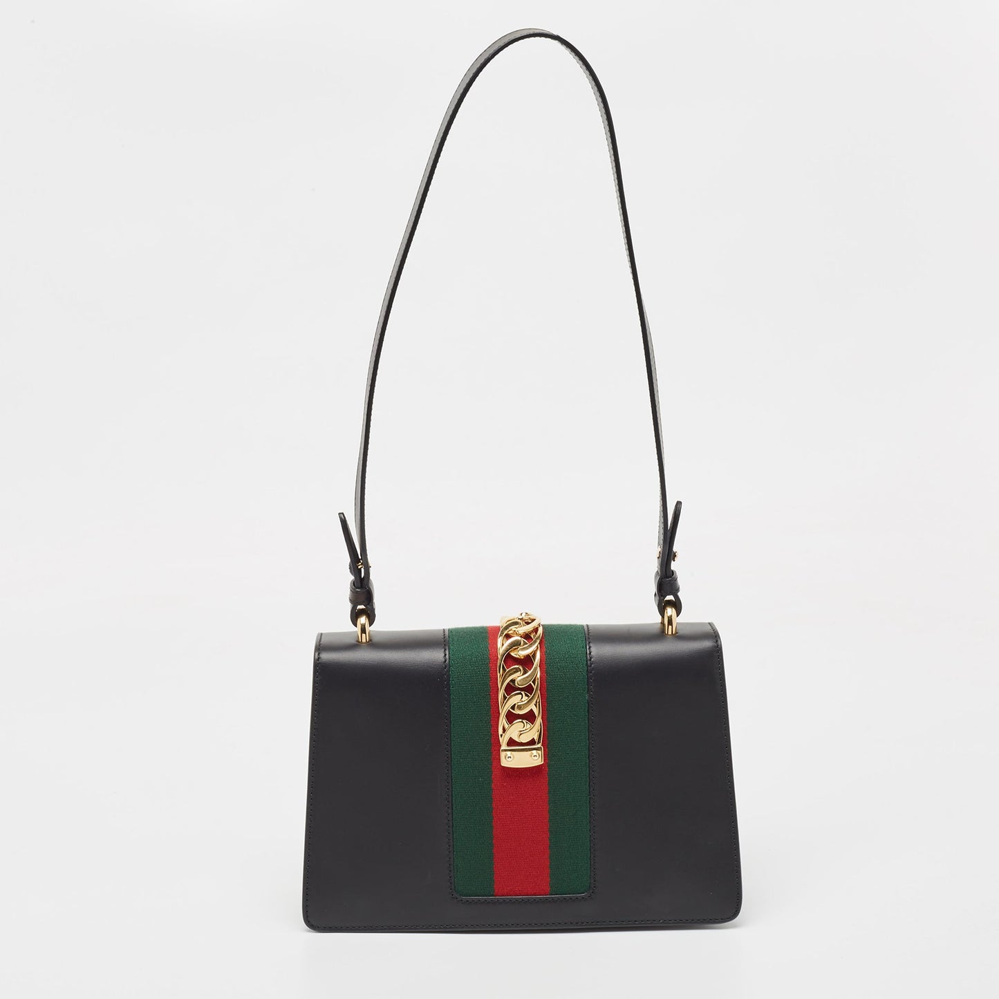 Gucci Black Leather Small Web Sylvie Shoulder Bag