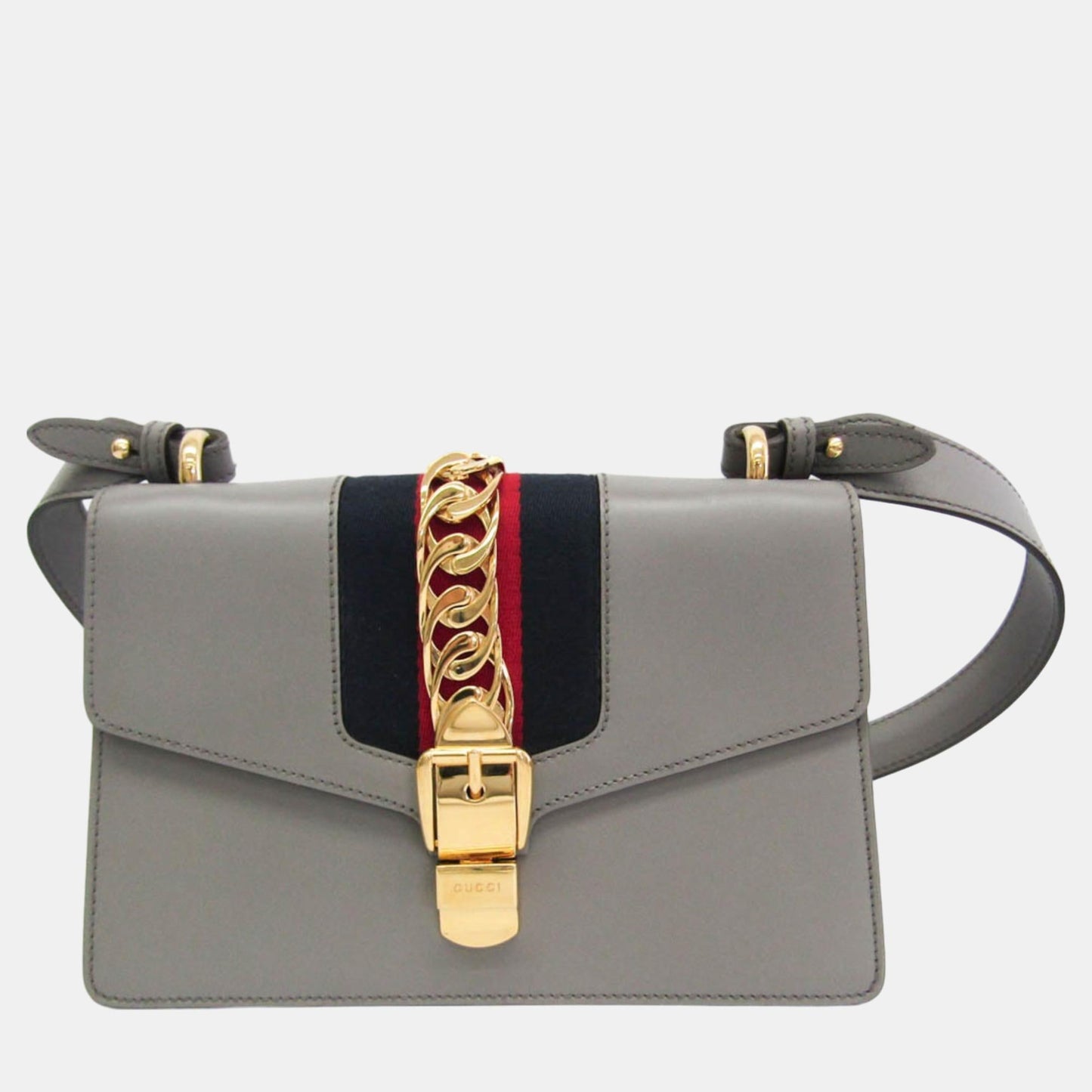 Luxury Gucci Trending 2025 Grey Leather Small Sylvie Shoulder Bag