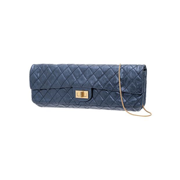Luxury Chanel East West Metallic Blue Quilted Leather