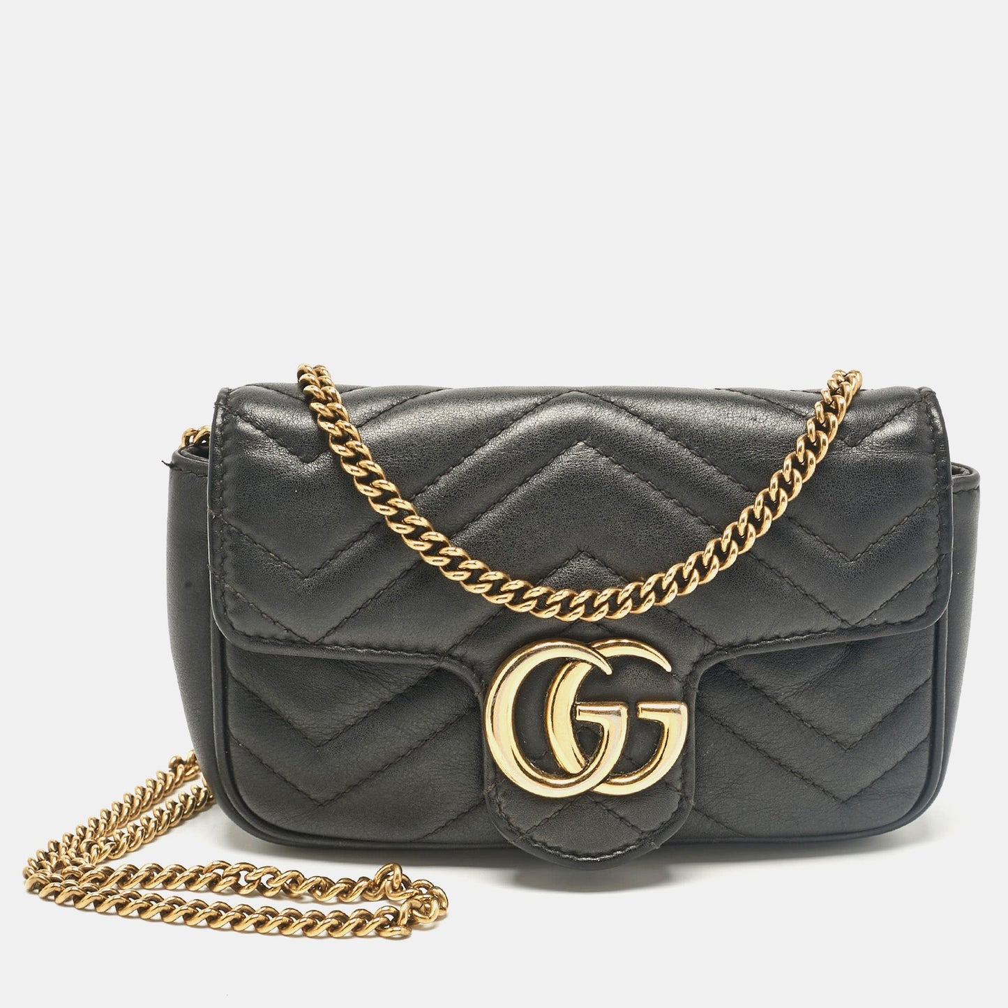 Luxury Gucci Trending 2025 Black Matelass&eacute; Leather Super Mini GG Marmont Shoulder Bag