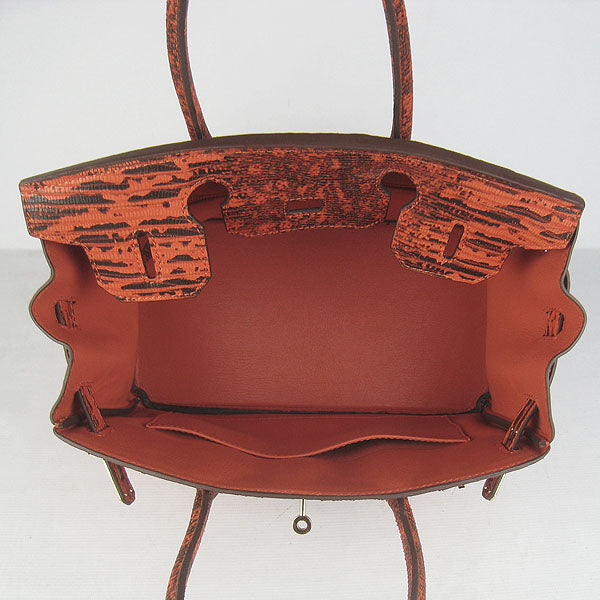 Luxury Hermes Birkin 30cm Lizard Pattern Handbag 6088 Orange/Golden