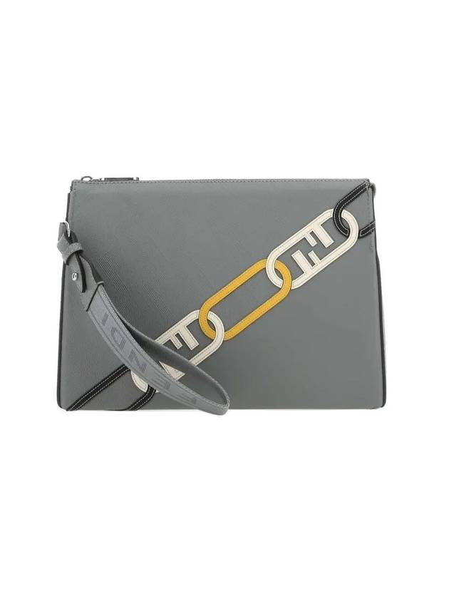 Luxury Fendi Men's O Lock FF Chain Print Clutch Bag Grey