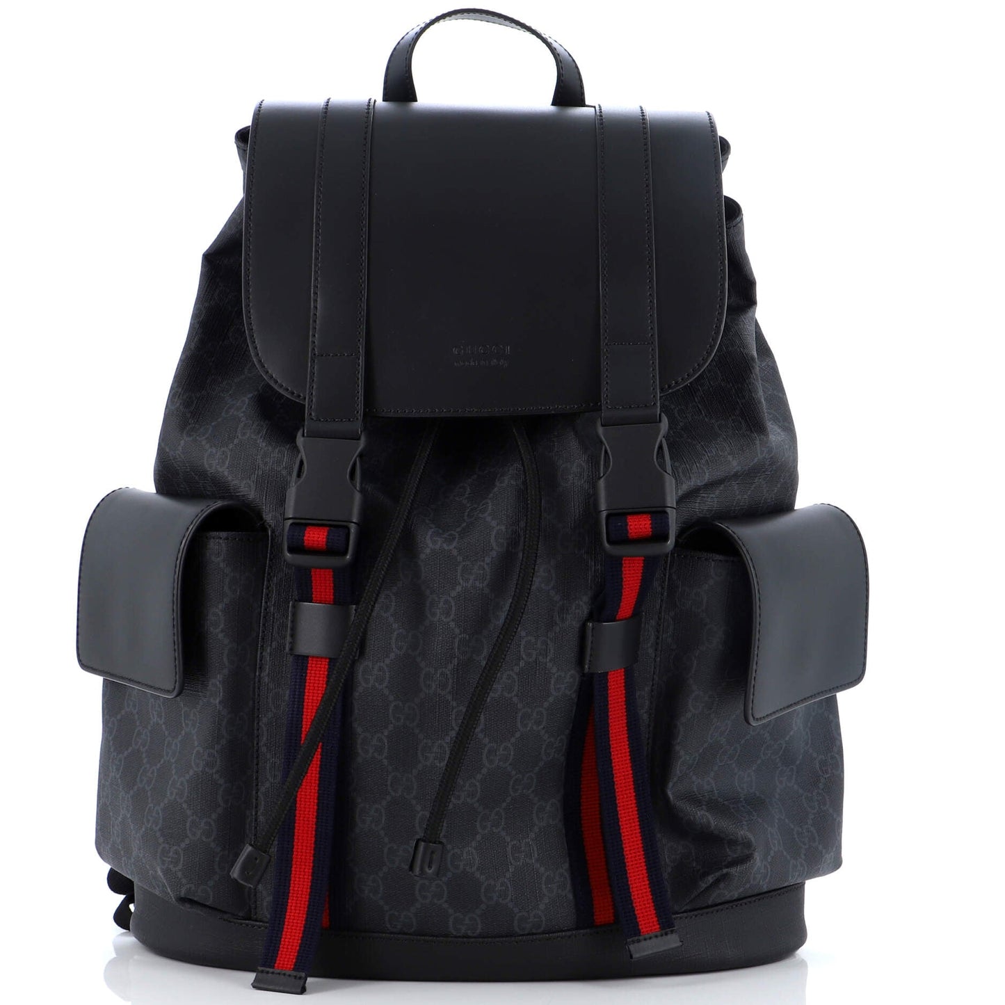Luxury Gucci Trending 2025 Double Pocket Buckle Backpack GG Coated Canvas Large