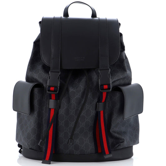 Luxury Gucci Trending 2025 Double Pocket Buckle Backpack GG Coated Canvas Large