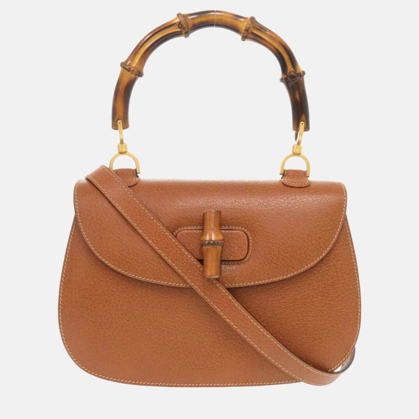Luxury Gucci Trending 2025 Brown Leather Bamboo 1947 Top Handle Bag