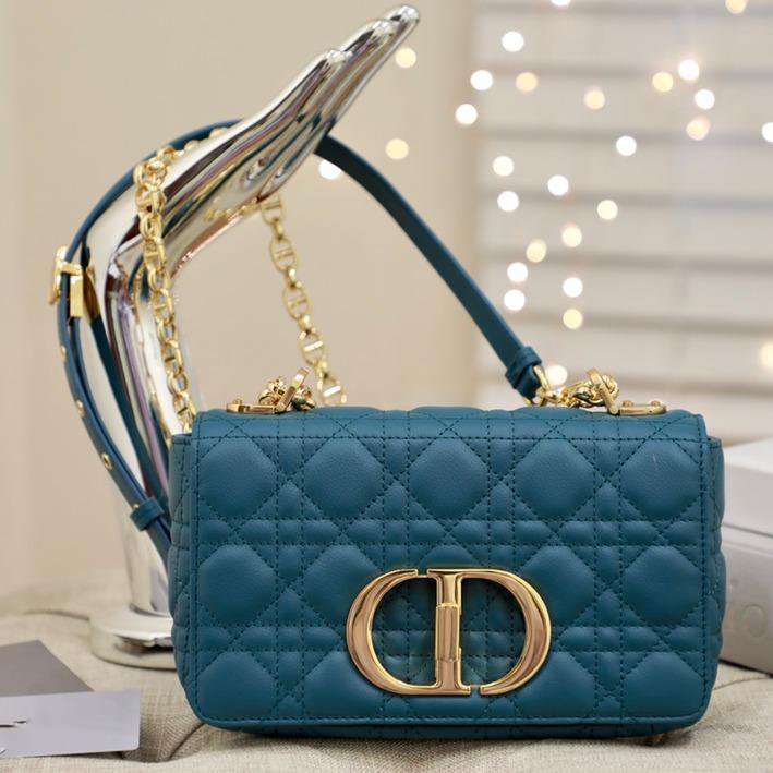Luxury DiorSMALL CARO BAG DEEP OCEAN BLUE SUPPLE CANNAGE CALFSKIN