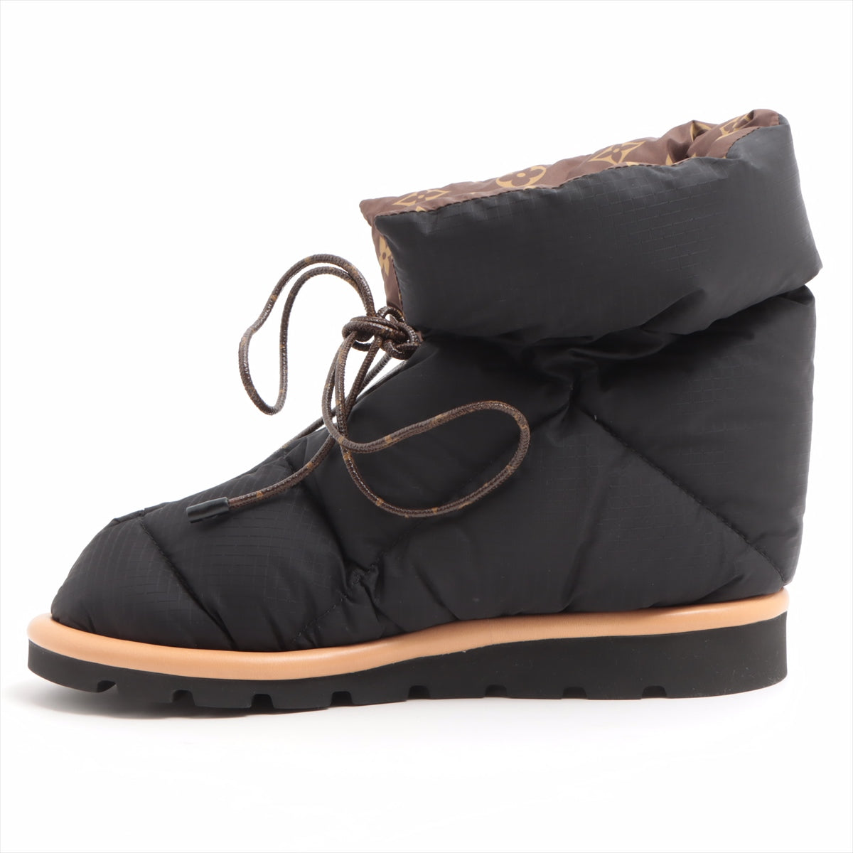Louis Vuitton Pillowline 21 Years Nylon  Leather Short Boots 38  Black × Brown SC0211 Monograph