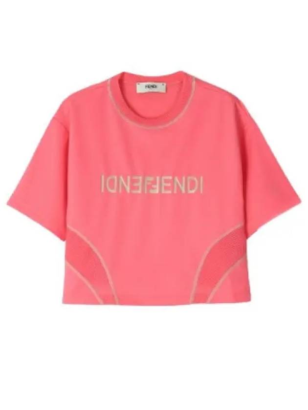 Luxury Fendi Logo Printed Cropped Short Sleeve T-Shirt Pink