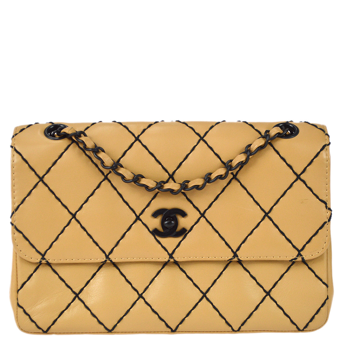 Luxury Chanel Black Calfskin Wild Stitch Straight Flap Bag