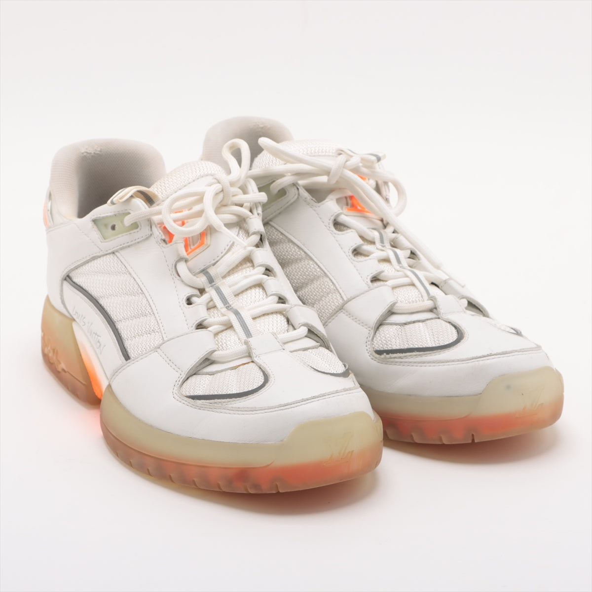 Louis Vuitton 20 years Leather x Mesh Trainers 7 Men White x Orange G1210 Monogram