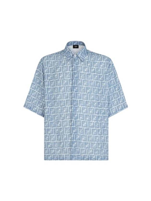 Luxury Fendi FF Linen Short Sleeve Shirt Blue