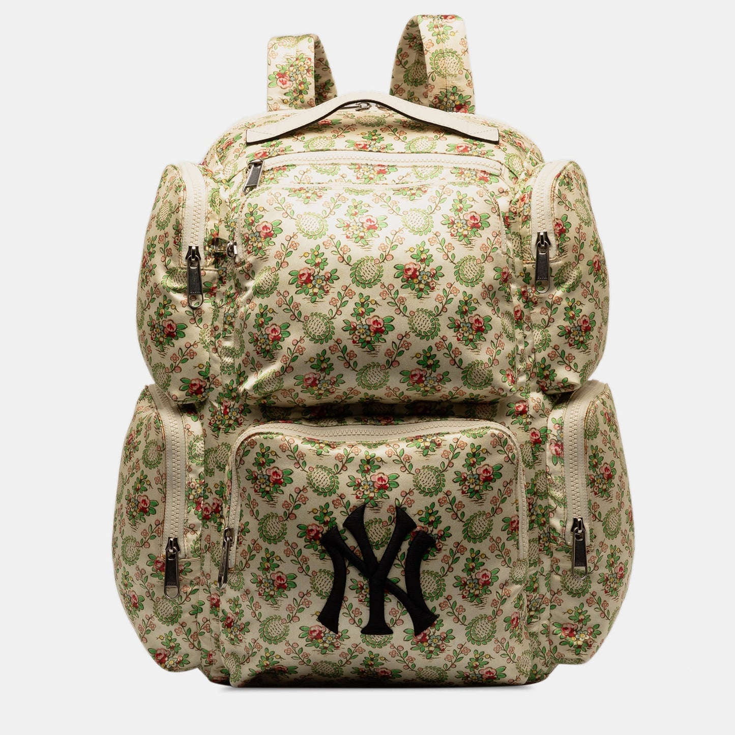 Luxury Gucci Trending 2025 MLB Floral Satin NY Yankees Patch Backpack
