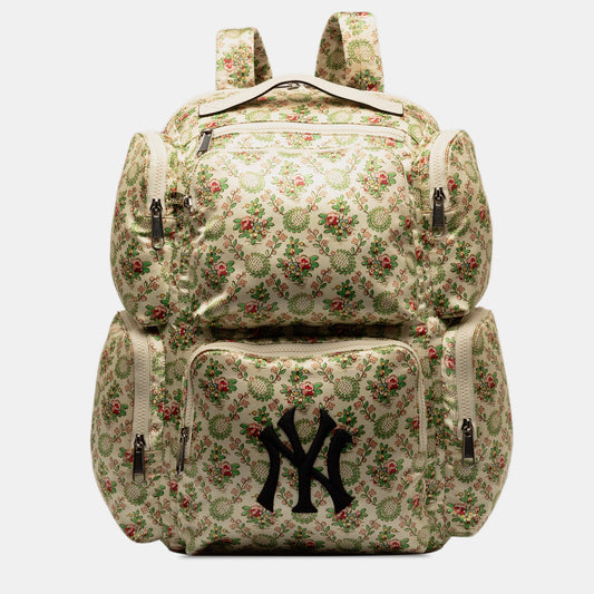 Luxury Gucci Trending 2025 MLB Floral Satin NY Yankees Patch Backpack