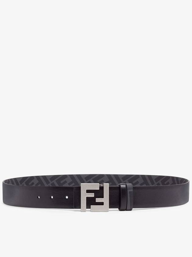 Luxury Fendi FF Square Buckle Reversible Leather Canvas Belt Black