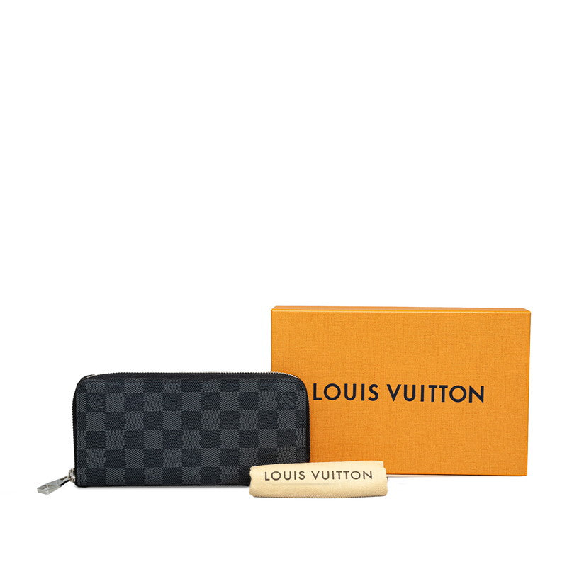 Louis Vuitton Damier Graphite Zippie Wallet Vertical Round Fashner Long Wallet N63095 Black PVC Leather Men LOUIS VUITTON