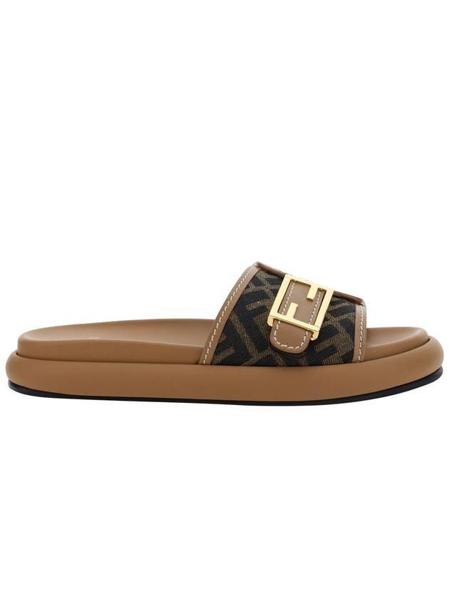 Luxury Fendi FF Baguette Slide Slippers Brown